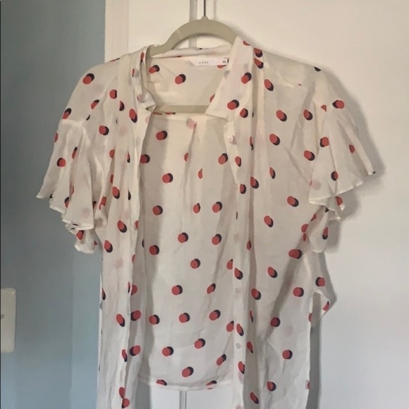 Lush flutter sleeve polka dot blouse size L - Picture 2 of 5
